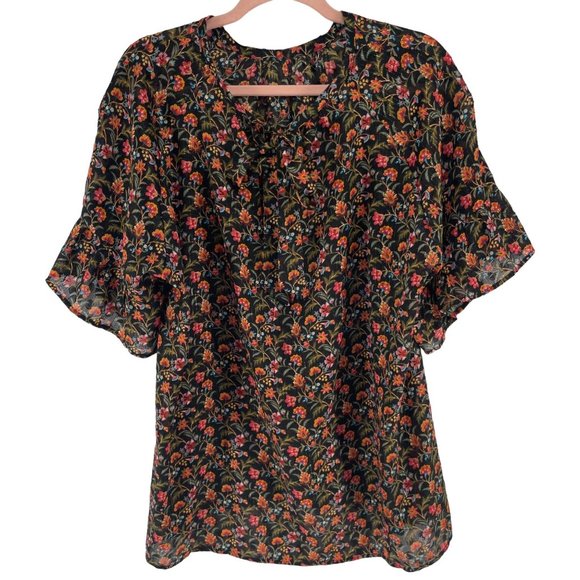 NWOT LOFT Women's Size 18 Plus Multi-Colored Floral Top W/ Neck Tie - Picture 1 of 5